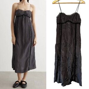Ganni Shiny Tech Strap Midi Dress Size 8/10 Large Gray Whimsigoth Fairy Crinkle